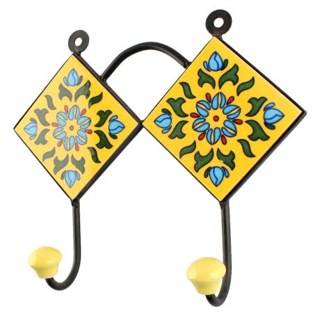 Turquoise Flower Ceramic Tile Hook 